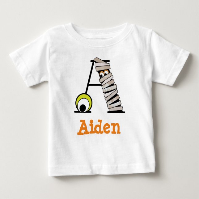 Boys HALLOWEEN Mummy Shirt w Monogram Initial A (Front)