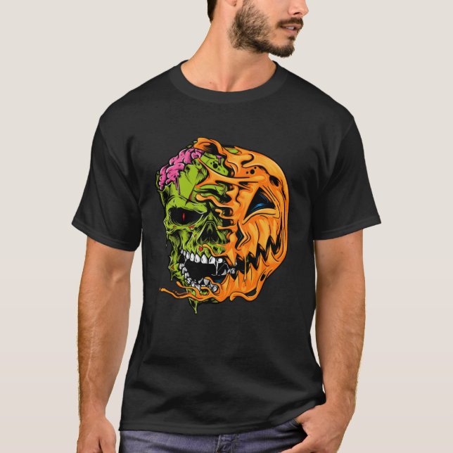 Boys Halloween Pumpkin Skull Zombie T-Shirt (Front)