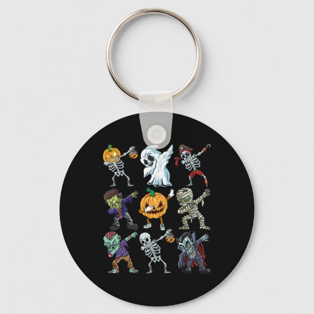 Boys Halloween  Skeleton Jack O Lantern Zombie Dab Key Ring (Front)