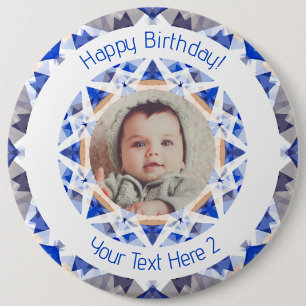 Boys Happy Birthday Blue Star Custom Photo Age 6 Cm Round Badge