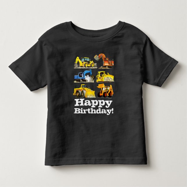 Boys Happy Birthday Construction Digger Excavator Toddler T-Shirt (Front)