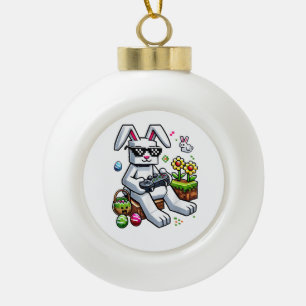 Boys Happy Easter Day Bunny Egg Video Game Ceramic Ball Christmas Ornament