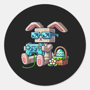 Boys Happy Easter Day Bunny Egg Video Game Gamer  Classic Round Sticker