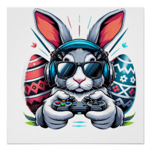 Boys Happy Easter Day Bunny Egg Video Game Kids Me Poster