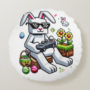 Boys Happy Easter Day Bunny Egg Video Game Round Cushion