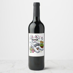 Boys Happy Easter Day Bunny Egg Video Game Wine Label