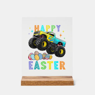 Boys Happy Easter Monster Truck Easter Eggs Toddle Acrylic Sign