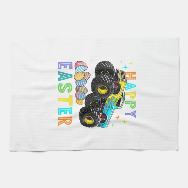 Boys Happy Easter Monster Truck Easter Eggs Toddle Tea Towel (Horizontal)
