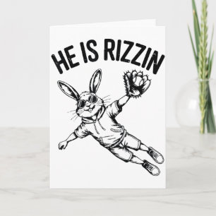 Boys He Is Risen Bunny Face Sungles Baseball Easte Card