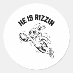 Boys He Is Risen Bunny Face Sungles Football Easte Classic Round Sticker
