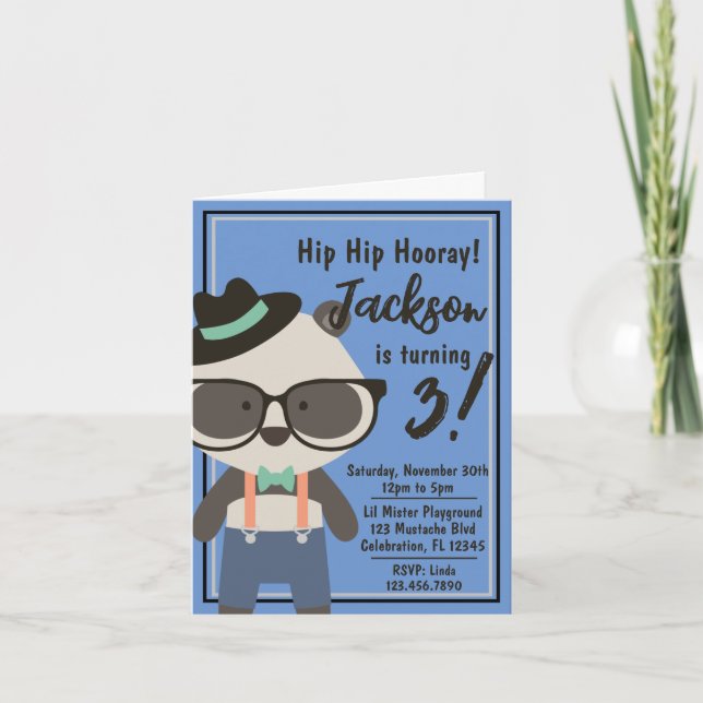 Boys Hipster Mister Panda Bear Birthday Invitation (Front)