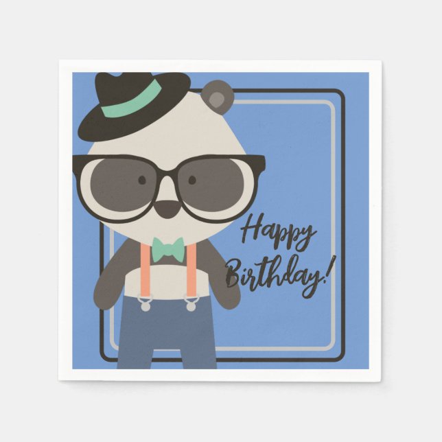 Boys Hipster Mister Panda Bear Birthday Napkin (Front)