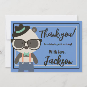 Boys Hipster Mister Panda Bear Birthday Thank You Card