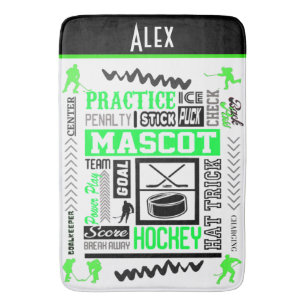Boys Hockey Terminology Personalised Neon Green Bath Mat