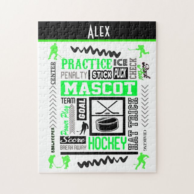 Boys Hockey Terminology Personalised Neon Green  Jigsaw Puzzle (Vertical)