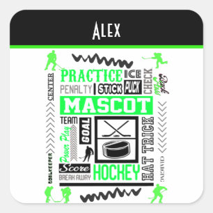 Boys Hockey Terminology Personalised Neon Green    Square Sticker