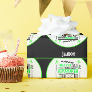 Boys Hockey Terminology Personalised Neon Green   Wrapping Paper