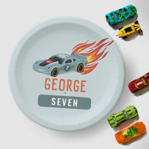 Boys Hot Blue Racing Car Kids Birthday Paper Plate