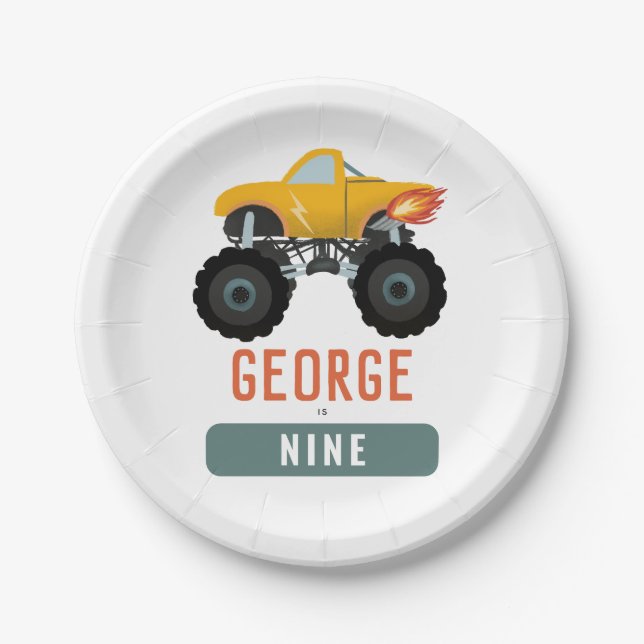Boys Hot Truck Kids Birthday Paper Plate (Front)
