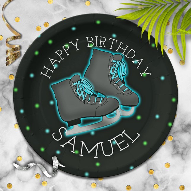 Boy's Ice Skate Birthday Party Paper Plate (Creator Uploaded)