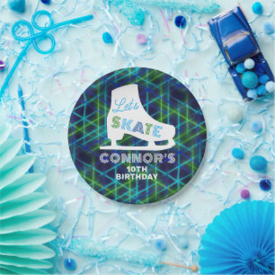 Boys Ice Skating Birthday Party Neon Paper Plate