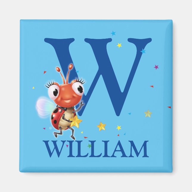 Boy's initial ladybug fridge magnet (Front)