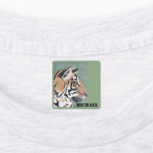 Boys Iron On Clothes Labels Tiger & NAME
