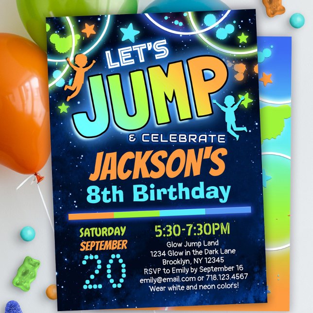 Boys Jump Party Birthday Invitation Blue Orange (Creator Uploaded)