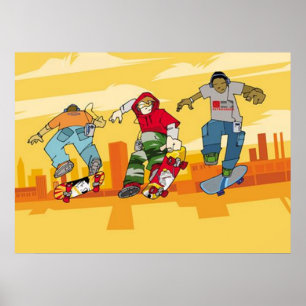 Boys Jumping on Skateboards Poster