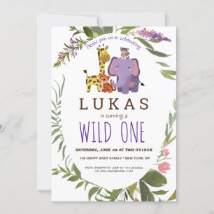 Boys Jungle Safari Animal 1st Birthday Party Invitation