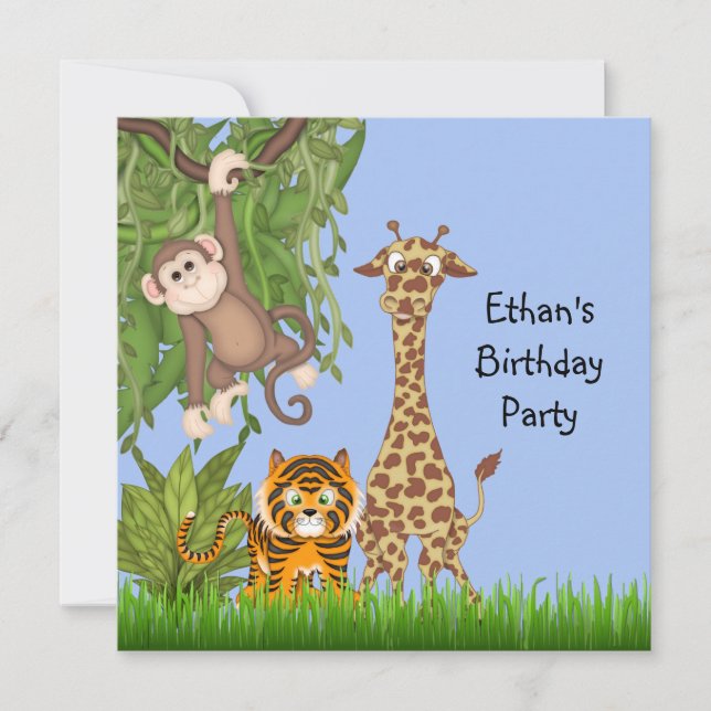 Boys Jungle Safari Birthday Party Invitation (Front)