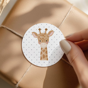 Boys Jungle Safari Blue Polkadot Giraffe Birthday Classic Round Sticker