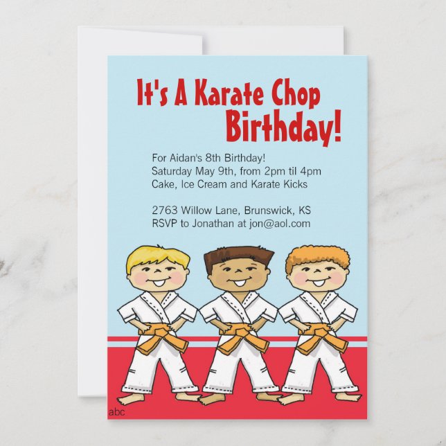 Boys Karate Chop Party Invitations (Front)