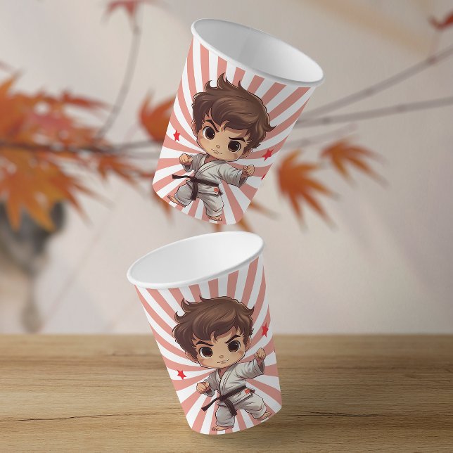 Boy's Karate Martial Arts Birthday Party Paper Cups (Sensei-approved Tableware!  Power-packed punch of fun on each sip with our martial arts paper cups!)