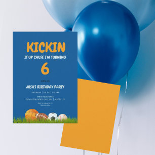 Boy's Kickin it Up Colourful Blue Birthday Party  Invitation