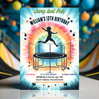 boys kids cool trampoline Park 13th birthday Invitation