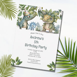 Boy's Kids Dinosaur 4th 5th 6th 7th Birthday Party Invitation