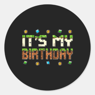 Boys Kids It's My Birthday Video Gamer Pixel Numbe Classic Round Sticker