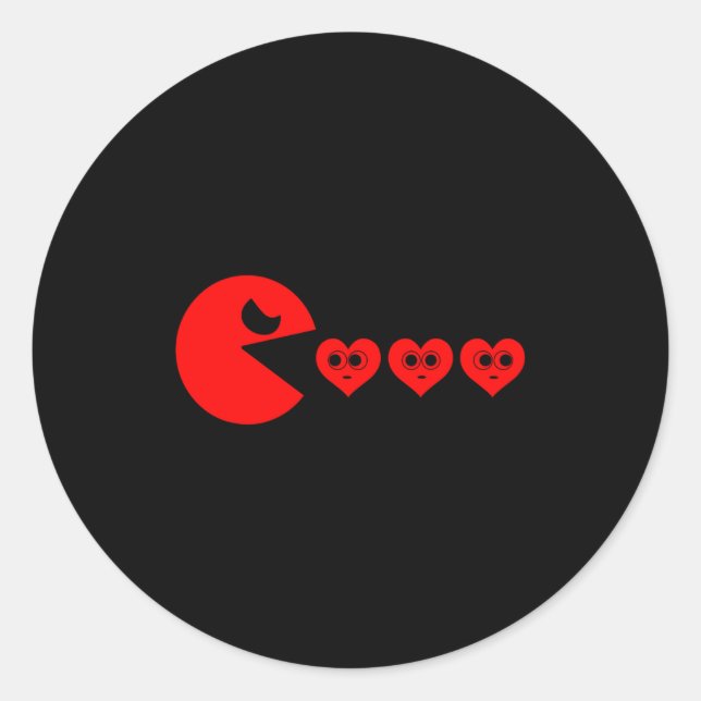 Boys Kids Valentines Day Hearts Eating Funny Gamer Classic Round Sticker (Front)