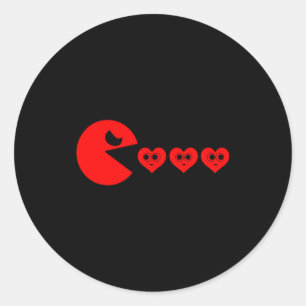 Boys Kids Valentines Day Hearts Eating Funny Gamer Classic Round Sticker