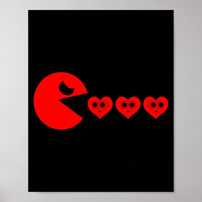 Boys Kids Valentines Day Hearts Eating Funny Gamer Poster (Front)