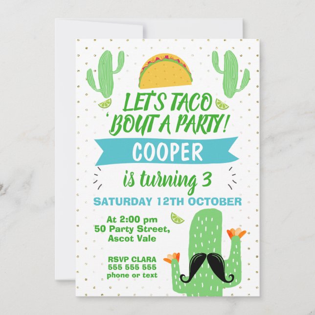 Boys Let's Taco ''bout A Party Birthday Invitation (Front)
