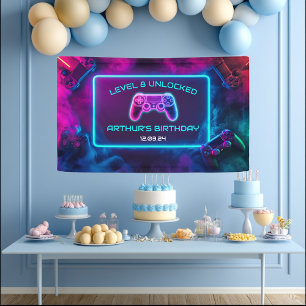 Boys Level Unlocked Gamer Birthday Banner