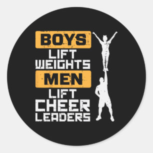 Boys Lift Weights Men Cheerleader Funny Cheerleadi Classic Round Sticker