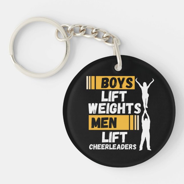 Boys Lift Weights Men Lift Cheerleaders Cheer Team Key Ring (Front)