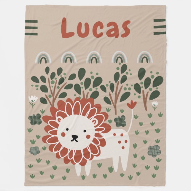 Boys Lion Safari Pastel Jungle Toddler Fleece Blanket (Front)