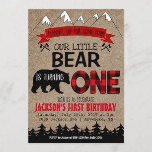 Boys Little Bear Birthday Invitation