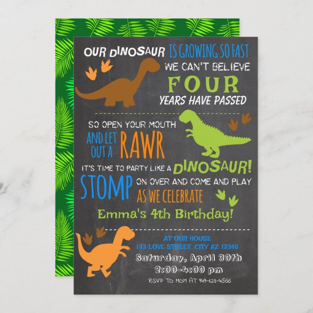Boy's Little Dinosaur Kids Birthday Invitation (Front/Back)