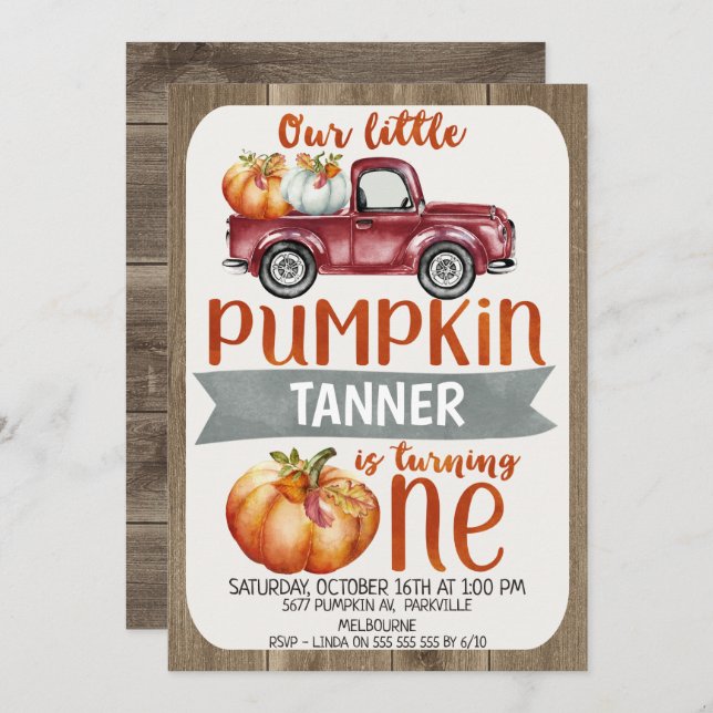 Boys Little Pumpkin 1st Birthday Invitation (Front/Back)