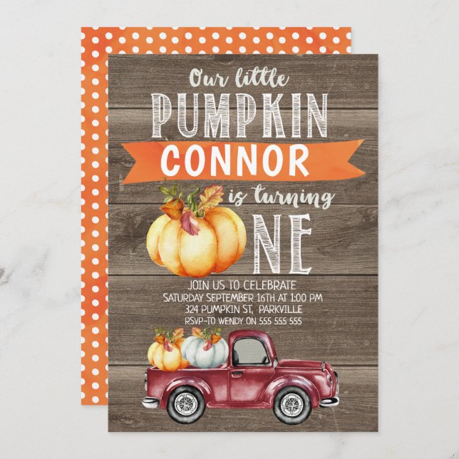 Boy's Little Pumpkin 1st Birthday Invitation (Front/Back)